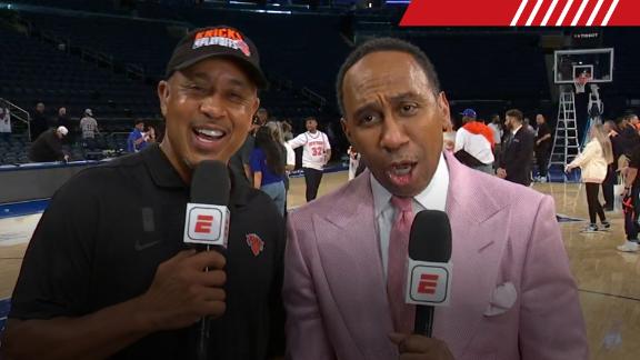 Stephen A. Smith and John Starks can't contain their excitement on "SportsCenter" after the Knicks eliminate the Celtics.