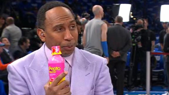 Stephen A. Smith is gifted some Pepto-Bismol on "NBA Countdown" while discussing the Knicks' Game 1 loss to the Pacers.