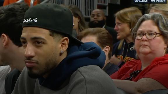 Tyrese Haliburton is in attendance for the Fever's game against the Liberty.