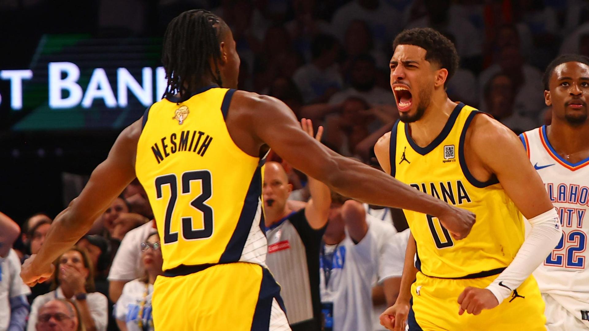 Pacers storm back to stun the Thunder with a game-winning shot from Tyrese Haliburton to take Game 1 of the NBA Finals.