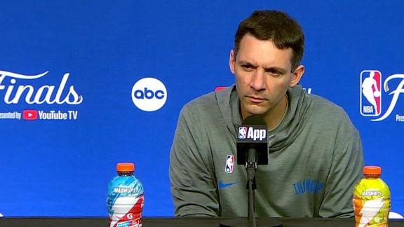 Mark Daigneault discusses uncharacteristic turnovers after the Thunder's Game 3 loss to the Pacers.







