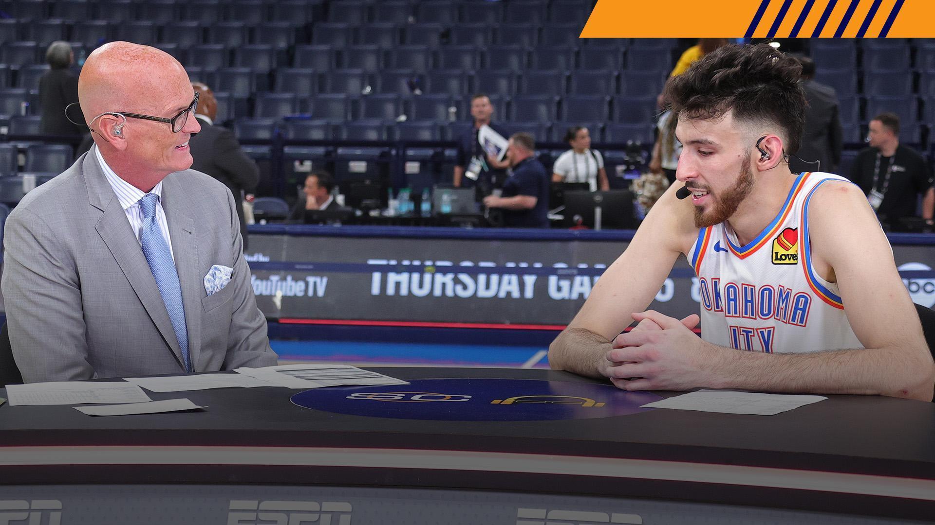 Chet Holmgren breaks down the best part of playing in the NBA Finals in a discussion with Scott Van Pelt after the Thunder handle Game 5.