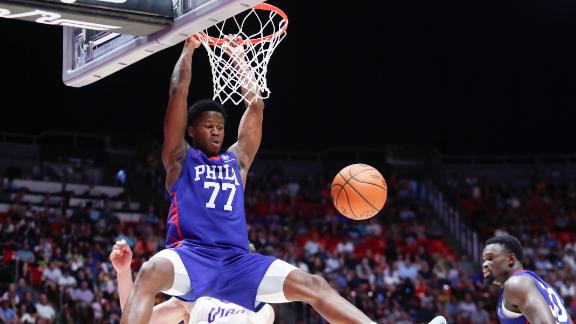 VJ Edgecombe drops 28 points and grabs 10 boards in his first summer league game.



