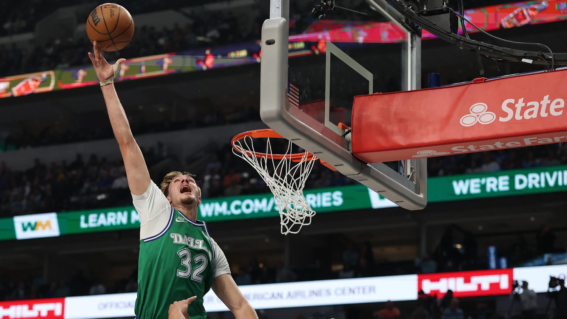 Cooper Flagg shows off his unbelievable hops as he denies Devin Booker at the rim for the Mavericks.
