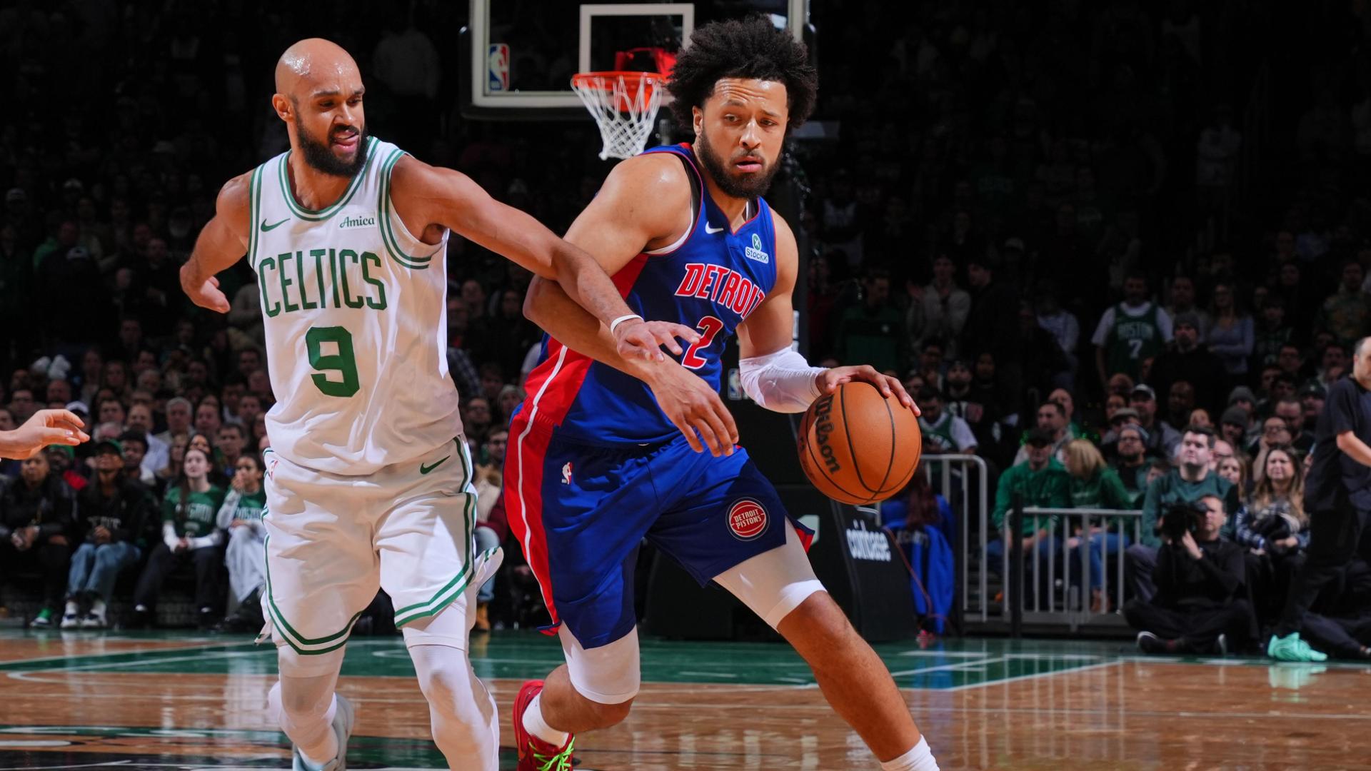 Cade Cunningham knocks down six three-pointers en route to a 32-point night to lead the Pistons past the Celtics.