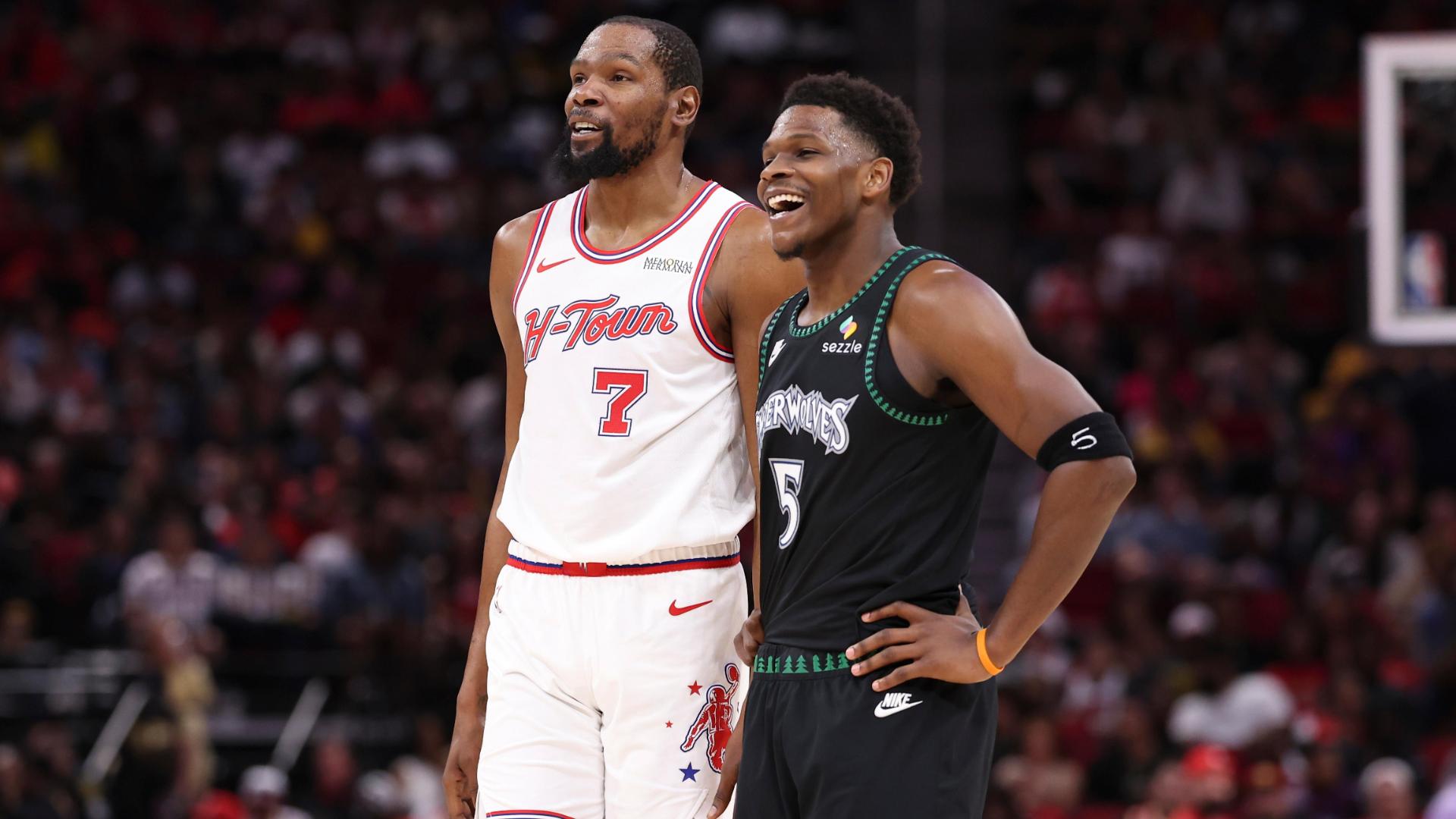 Kevin Durant and Anthony Edwards chat post Timberwolves-Rockets.