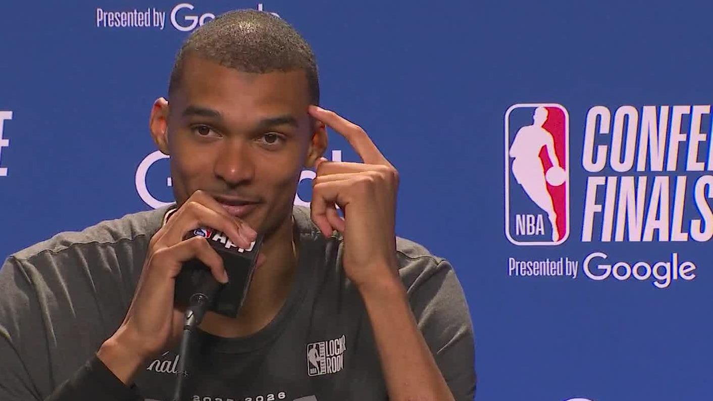 Wemby emotional talking about coach Popovich 