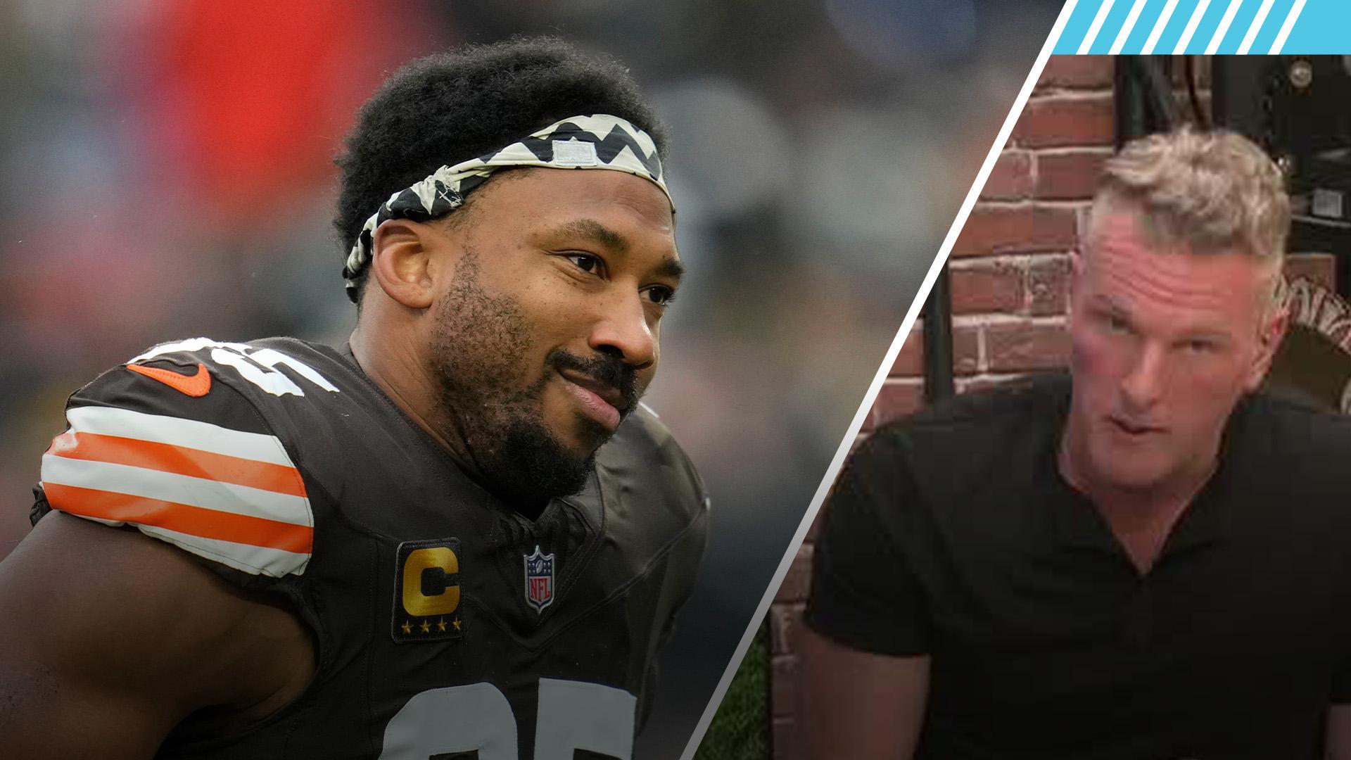 Pat McAfee reacts live to blockbuster Myles Garrett trade to Rams