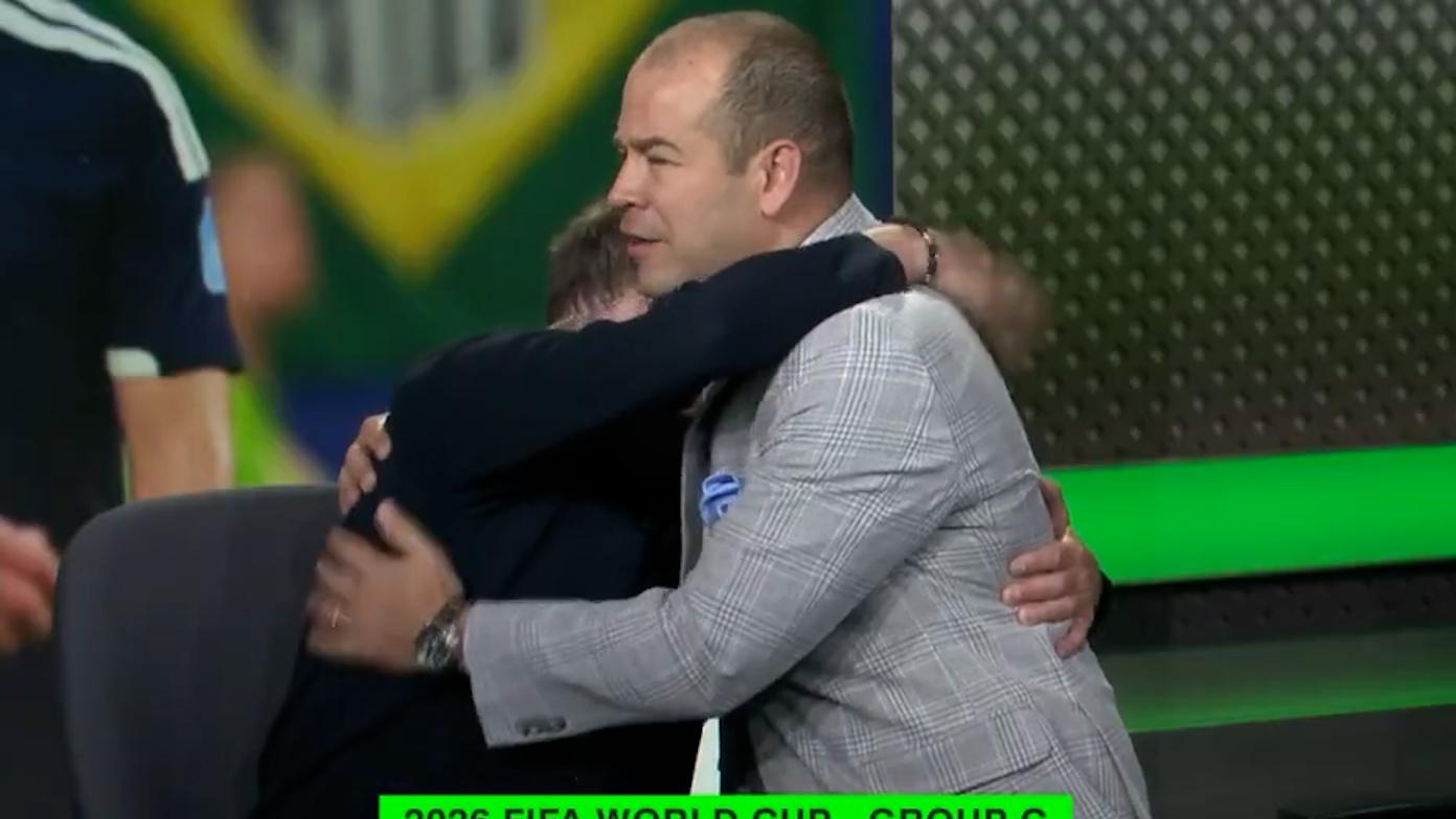 Don Hutchison needed a hug after Scotland's loss to Brazil
