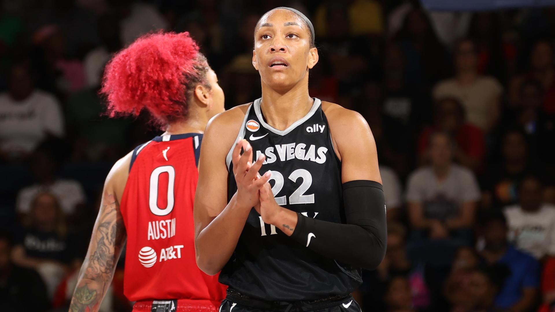 A’ja Wilson shows out with 38 points in Aces' loss to Mystics — Article image accompanying Austin scores 25 and has go-ahead three-point play as Mystics shock Aces 100-99 on WagerUp Sports News.