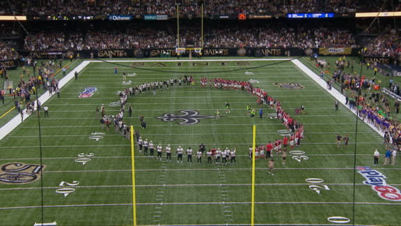 Saints, Falcons join hands in circle of unity after national anthem - ABC7  Chicago