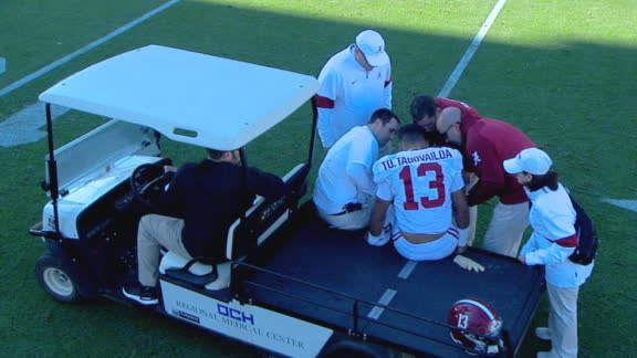 Tua carted off field after taking big hit