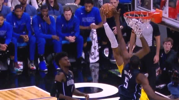 Bamba stuffs LeBron's dunk attempt
