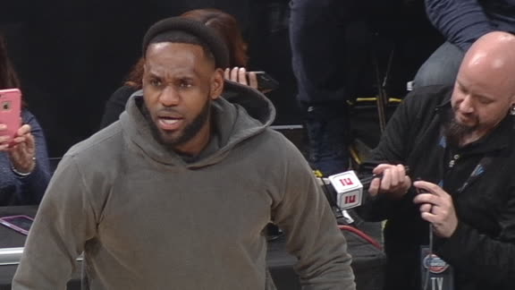 LeBron fired up after Bronny's layup in transition