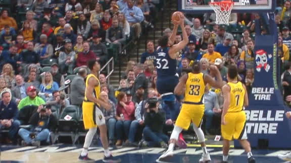 Towns' first bucket back is an and-1 layup
