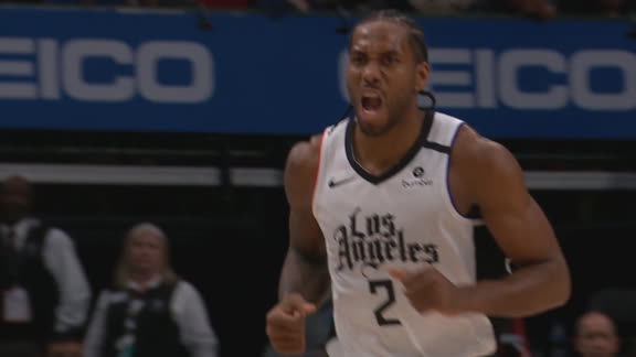 Kawhi shows emotion after hitting a 3
