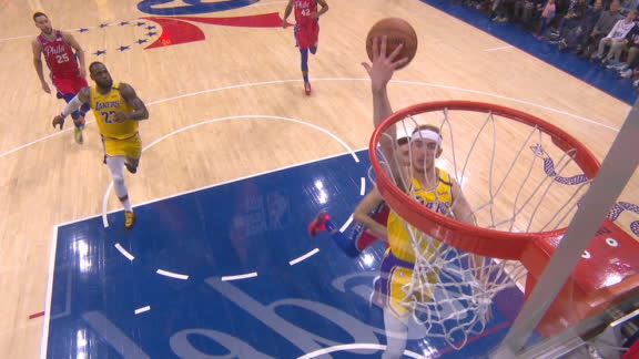 Caruso lofts no-look lob to LeBron for Showtime Lakers dunk