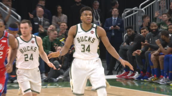 Giannis shimmies after hitting the 3