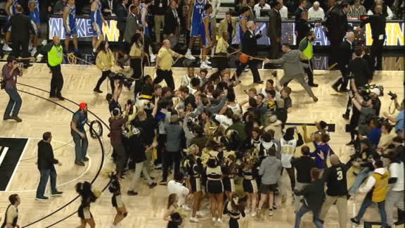 Wake Forest fans storm the court after upsetting No. 7 Duke
