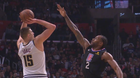 Jokic splashes remarkable ceiling-scraper over Kawhi
