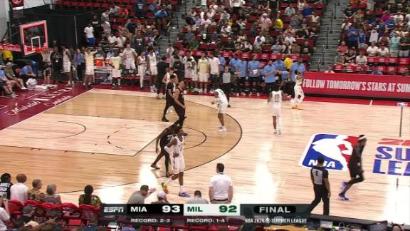 Miami holds off Milwaukee 93-92 as the Bucks' potential game winner at the buzzer rims out.