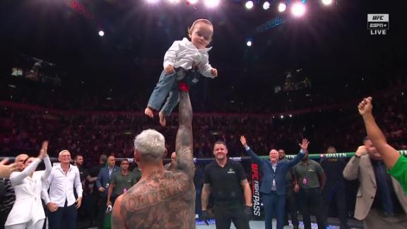 Charles Oliveira hoists son in air after thrilling win in Rio