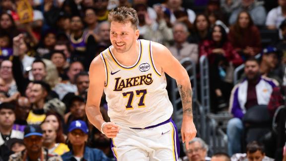 Luka Doncic drops 29 points, 11 rebounds and 10 assists in the Lakers' 130-120 victory over the Heat.