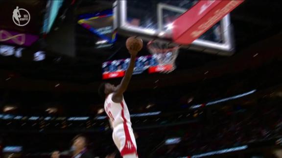 Aaron Holiday comes up with a steal and lays in the and-1 bucket for the Rockets vs. the Cavaliers.
