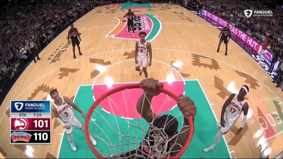 Jeremy Sochan slams it home with authority for the Spurs.