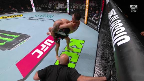 Asu Almabayev submits Alex Perez with a standing guillotine