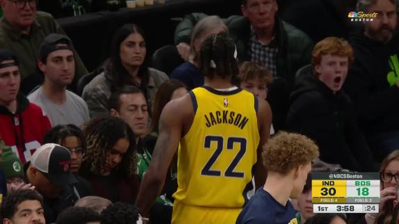 Isaiah Jackson leaves the Pacers game vs. Celtics early in the first quarter.