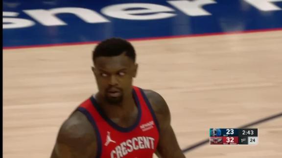 Zion Williamson shows off his vision with a half-court alley-oop to Karlo Matkovic for a Pelicans dunk.