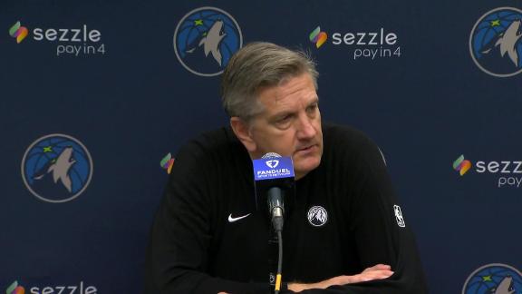 Minnesota coach Chris Finch reacts to Anthony Edwards leaving the Timberwolves' bench and court after Finch pulled his starters in the fourth quarter vs. Atlanta.