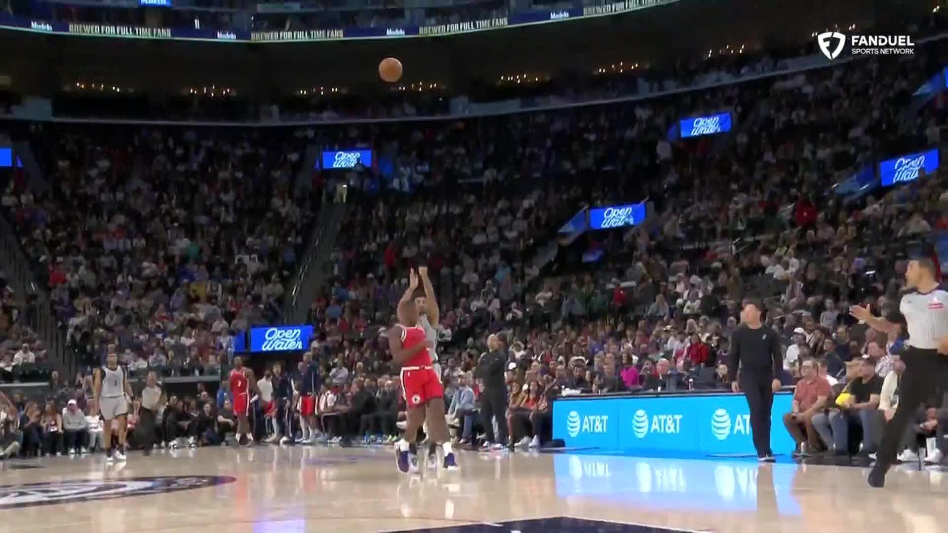 Dylan Harper swishes a half-court catch-and-shoot 3-pointer at the first-half buzzer vs. the Clippers.