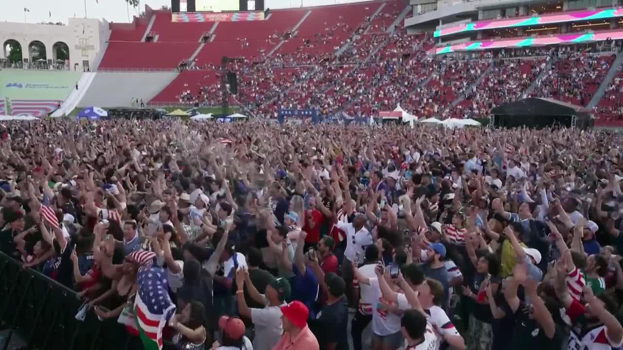Bedlam at the Coliseum as USMNT fans celebrate Gio Reyna's wondergoal