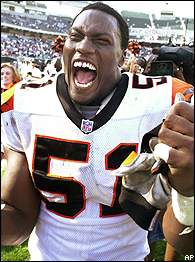 Takeo Spikes of the Cincinnati Bengals looks on the field during