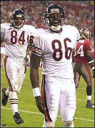 Wide receiver Marty Booker of the Chicago Bears holds the football