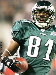 The Philadelphia Eagles' Terrell Owens tests his ankle during