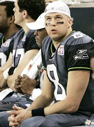 Seattle Seahawks tight end Jerramy Stevens catches a touchdown in the  second half of Super Bowl XL featuring the Seattle Seahawks and the  Pittsburgh Steelers at Ford Field in Detroit, Mi., on