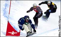 Snowboarders in the Boarder-X competition