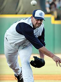 Roger Clemens, seven-time Cy Young Award winning pitcher, left
