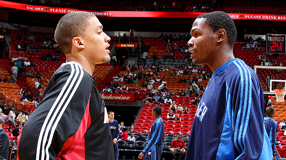 Rookies Team Michael Beasley and Sophomores Team Kevin Durant on