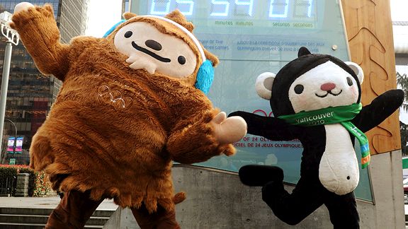 Winter Olympic mascots Miga (R) and Quatchi