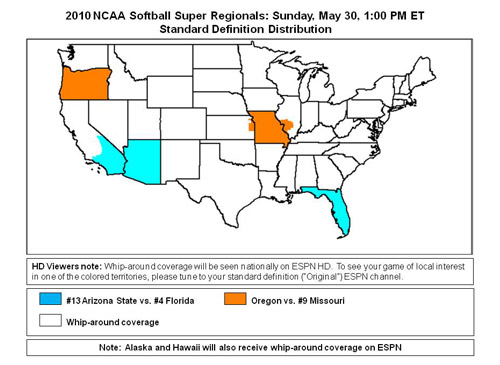 NCAA softball tournament: ESPN coverage maps,May 22-23 - ESPN