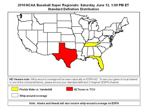 NCAA baseball tournament: ESPN coverage maps, June 6-7 - ESPN