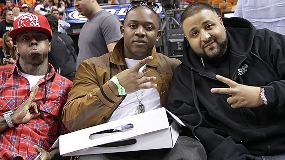 Golfer, producer, and DJ, @djkhaled brought out the blue Louis Vuitton x  Nike Air Force 1s courtside at the Miami Heat playoff game 🔥🔵