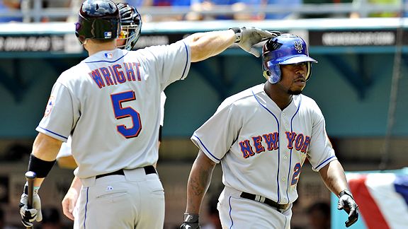 New York Mets Jose Reyes, Nick Evans, David Wright and Carlos