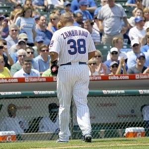 Chicago Cubs starting pitcher Carlos Zambrano (38) reacts after