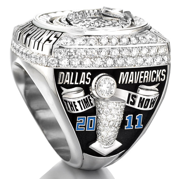 Dallas Mavericks NBA championship rings on display before the team