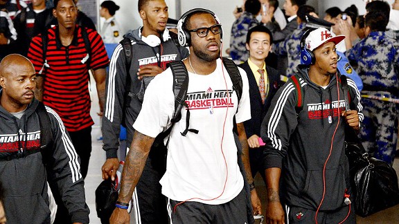 Miami Heat assistant coach Bob McAdoo, from left, forward LeBron